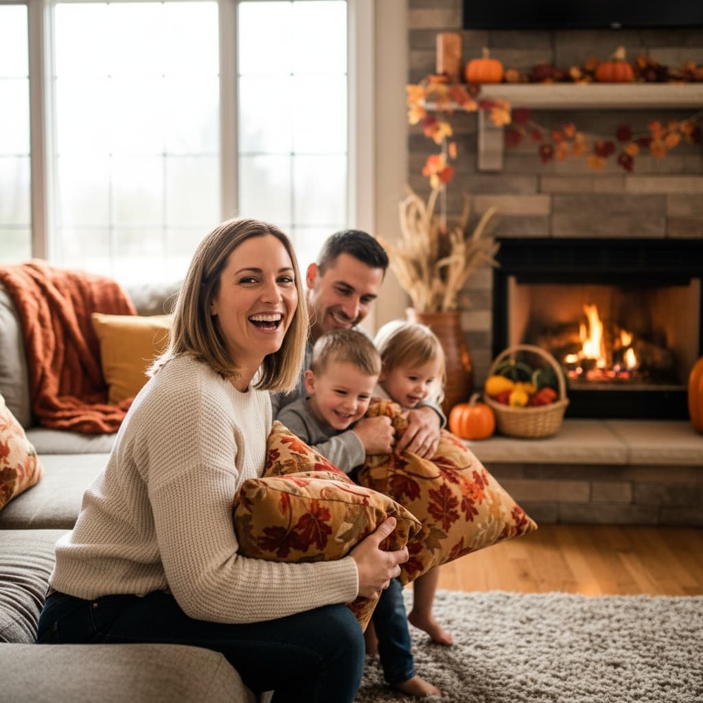athletic white woman cozy living room gratitude 62172214