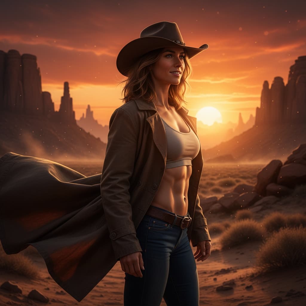 athletic white woman desert sunset silhouette 71933337