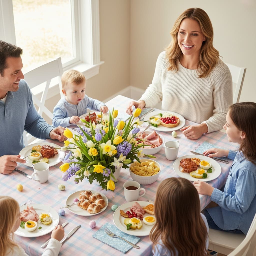 athletic white woman easter table gathering 48870893