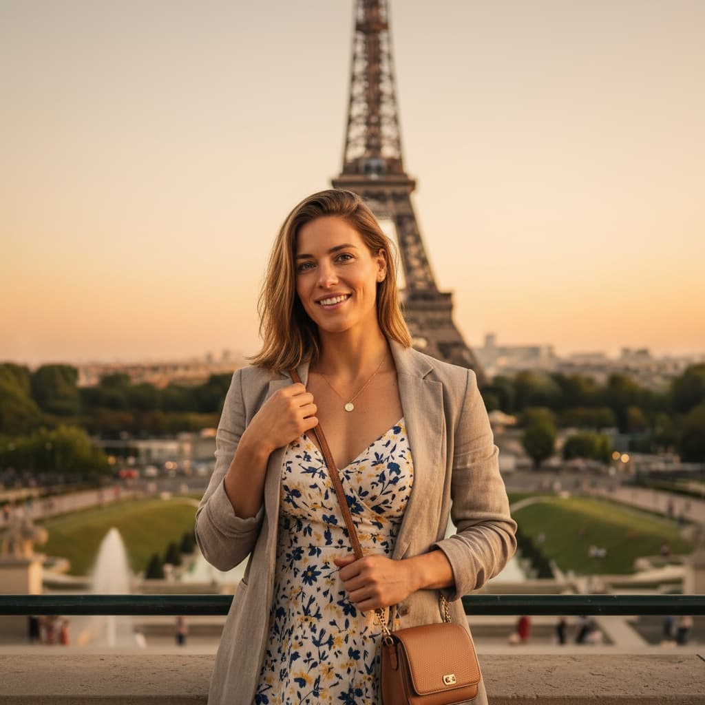 athletic white woman eiffel tower golden hour 46684523