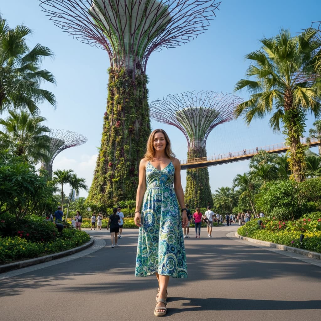athletic white woman gardens by the bay supertrees 28315867