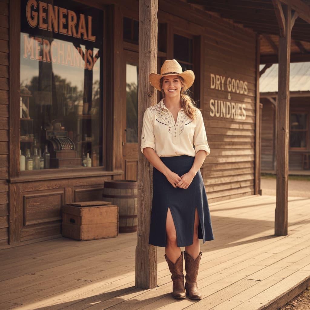 athletic white woman general store porch 99120265
