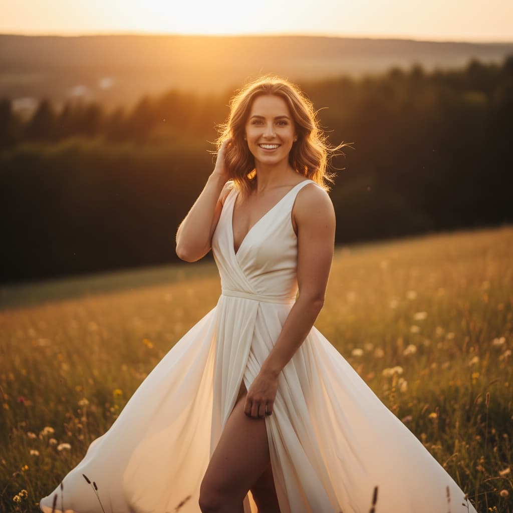athletic white woman golden hour outdoor glamour 76147920
