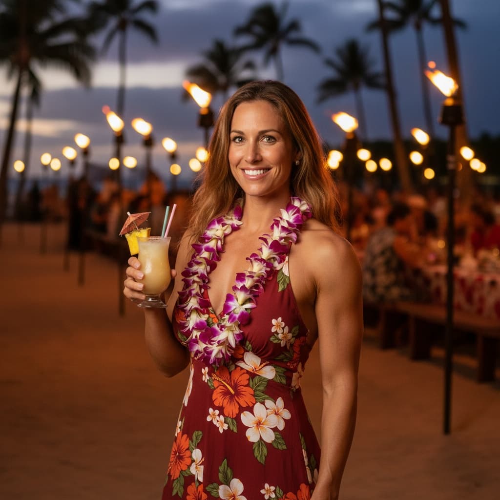 athletic white woman hawaiian luau celebration 31454629