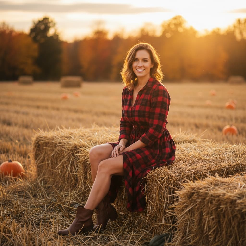athletic white woman haystack golden hour 36870498