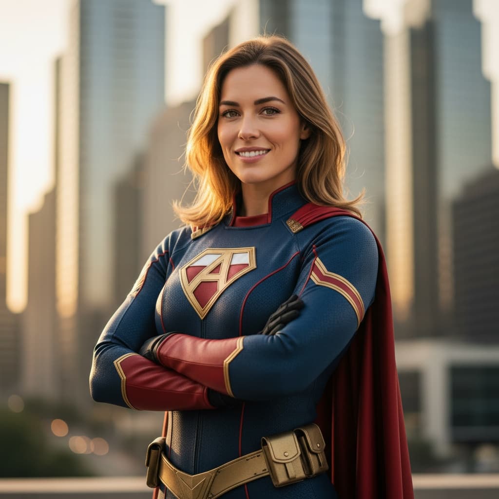 athletic white woman heroic arms crossed portrait 16412302