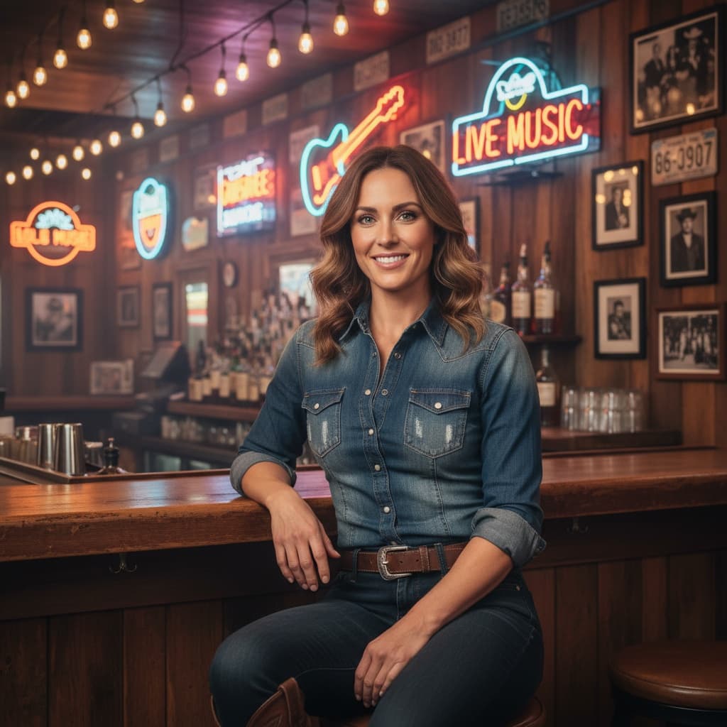 athletic white woman honky tonk bar interior 57839848