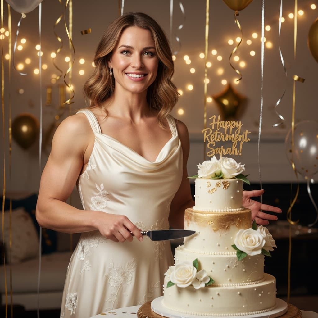 athletic white woman honoree portrait with cake 26234149