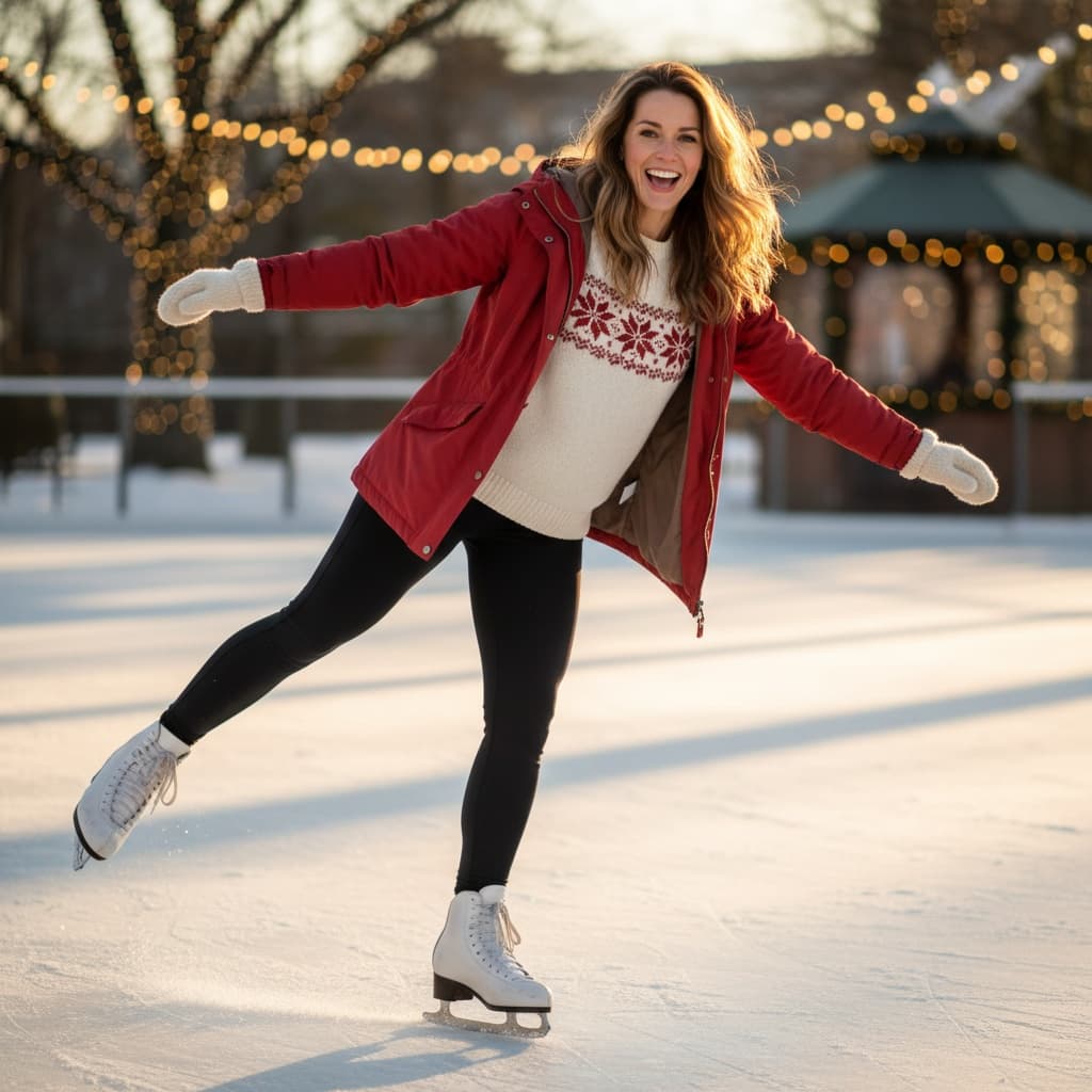 athletic white woman ice skating rink 99575662