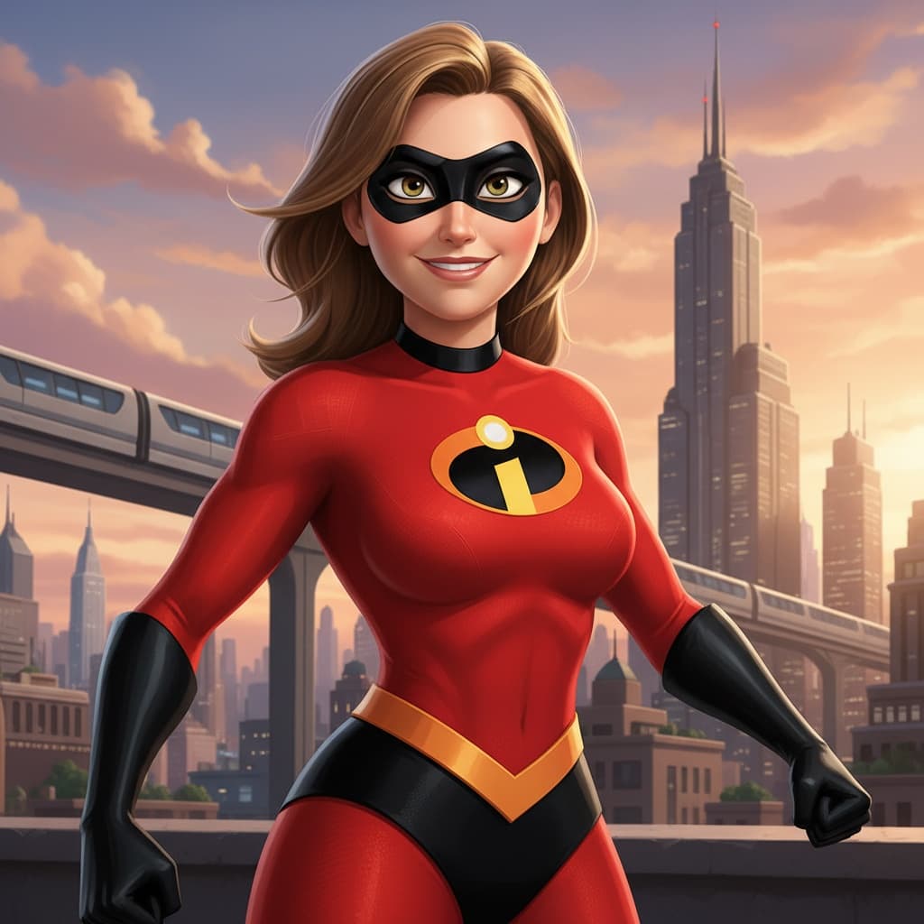 athletic white woman incredibles superhero suit 43984742