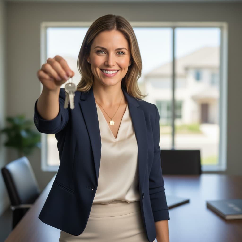 athletic white woman keys in hand success 56689746