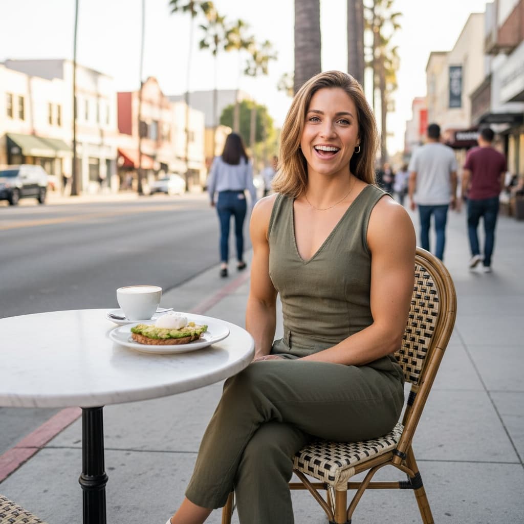 athletic white woman la cafe outdoor lifestyle 92504579