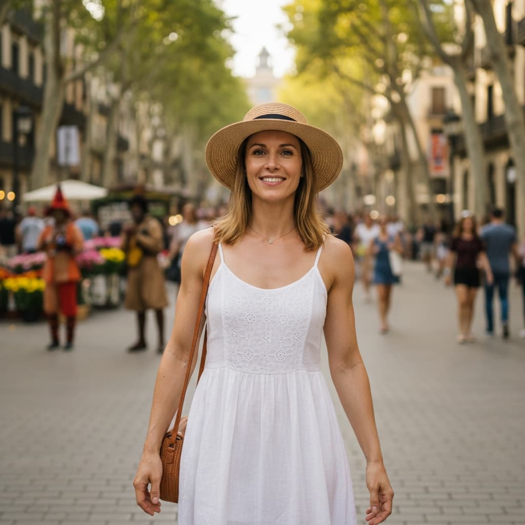 athletic white woman la rambla street candid 19864893