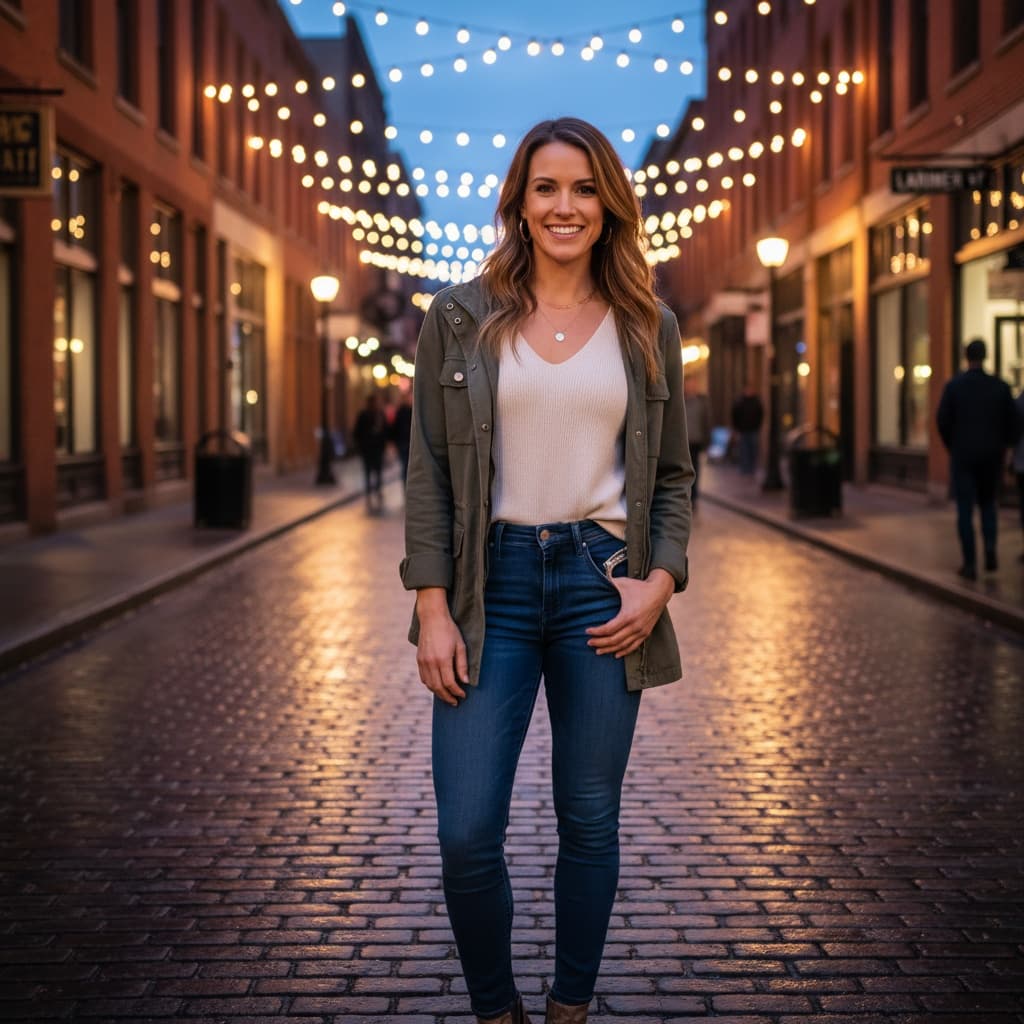 athletic white woman larimer square evening 11900300