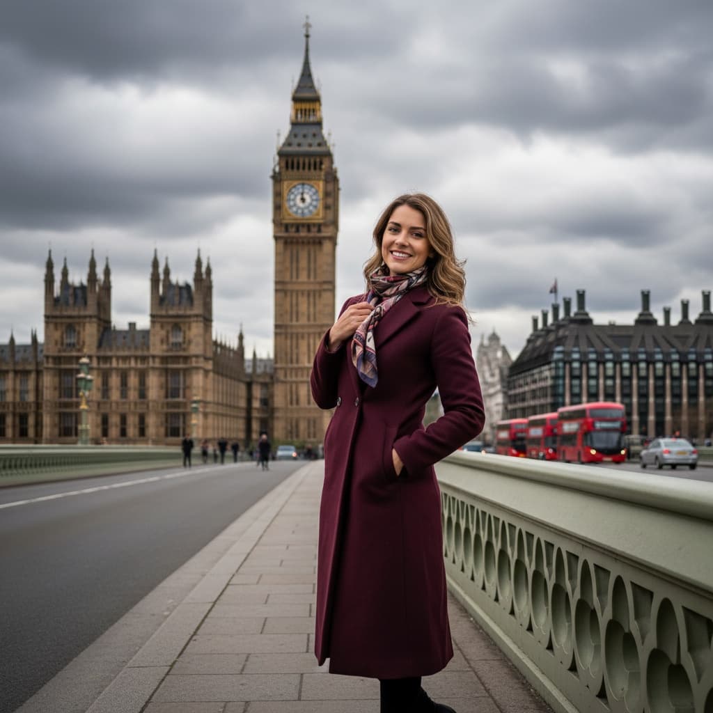 athletic white woman london big ben portrait 43055858