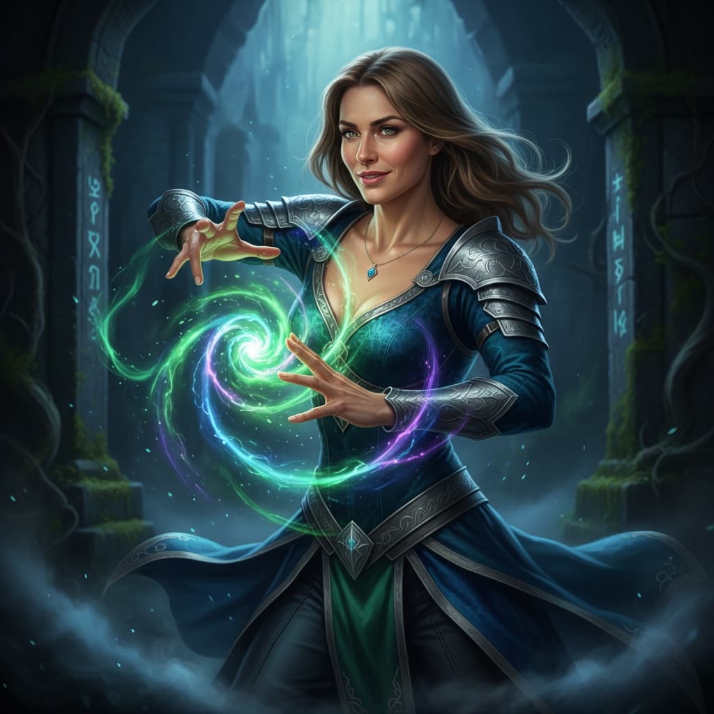 athletic white woman magical effect casting 63981659