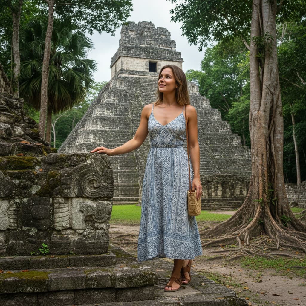 athletic white woman mayan ruins adventure shot 51593035