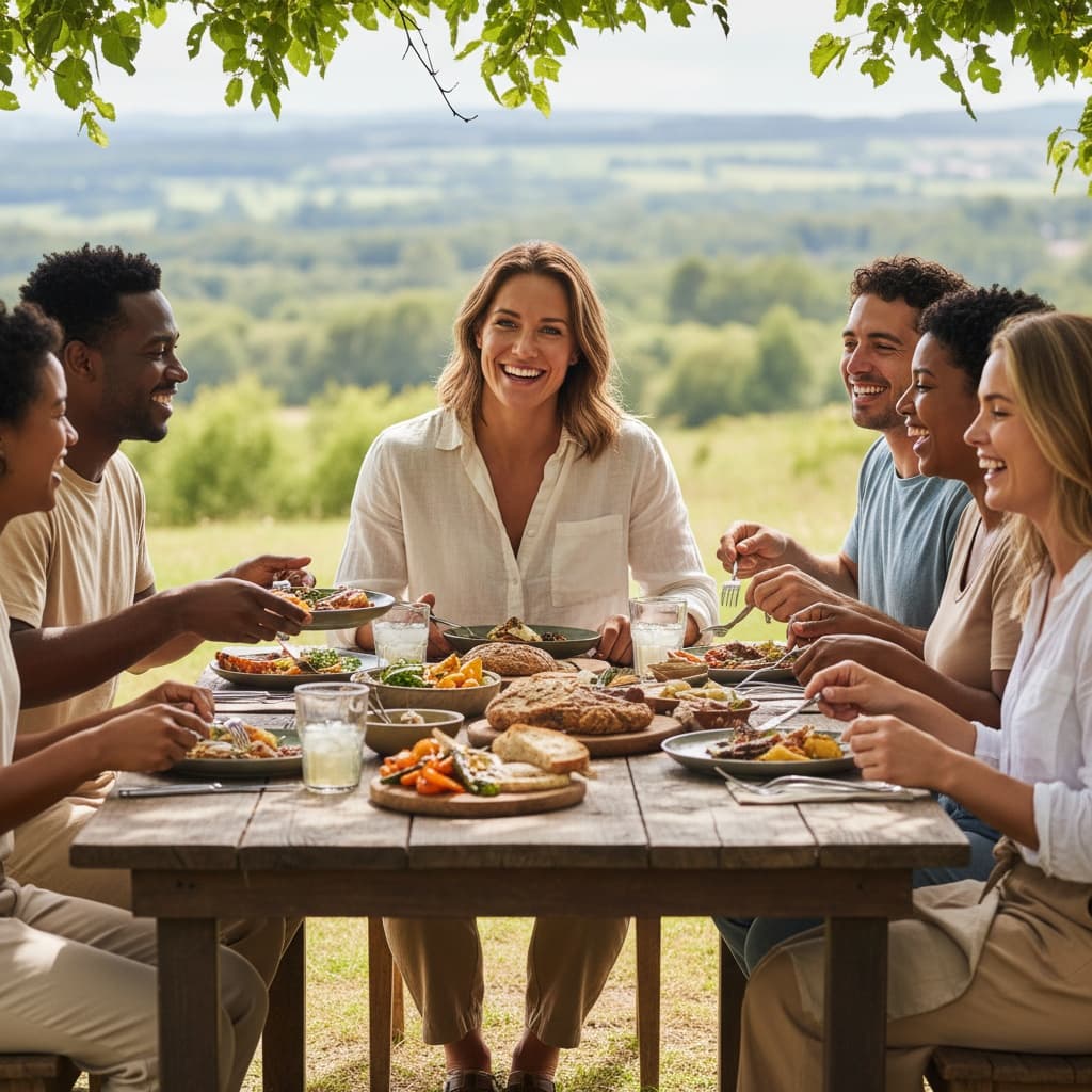 athletic white woman outdoor lunch team dining 53955899
