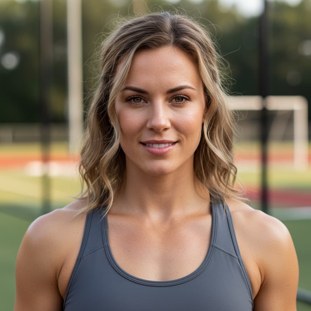 athletic white woman outdoor training portrait 52042390