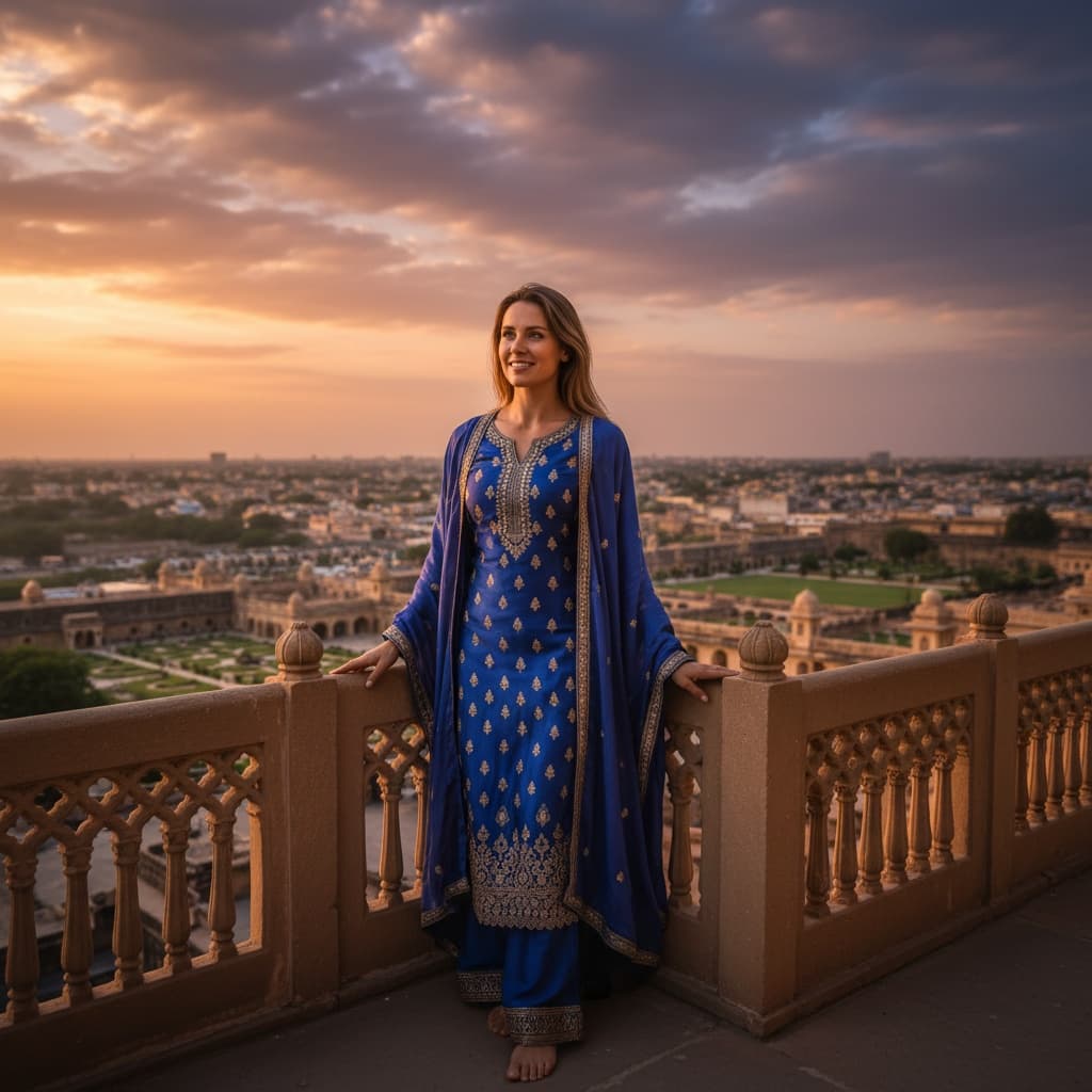 athletic white woman palace balcony overlook 40356145