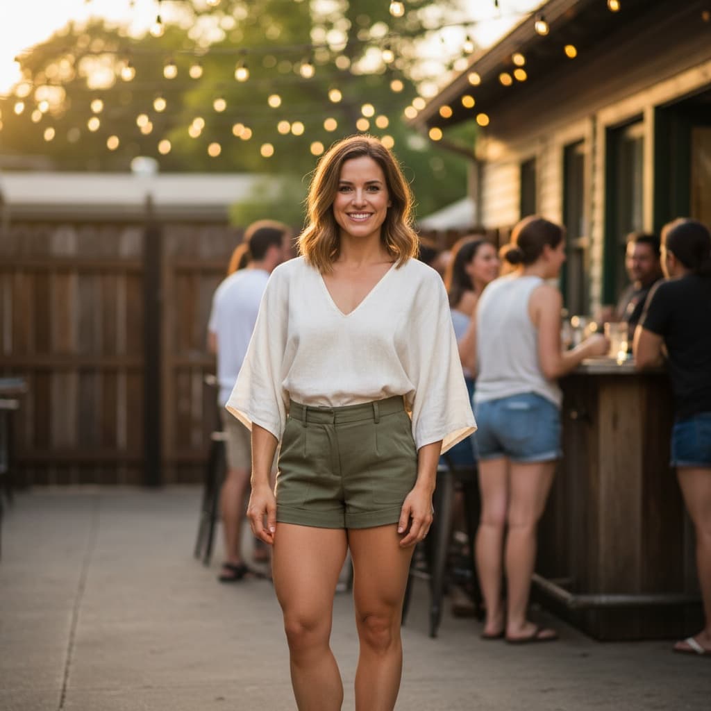 athletic white woman rainey street patio 41349541