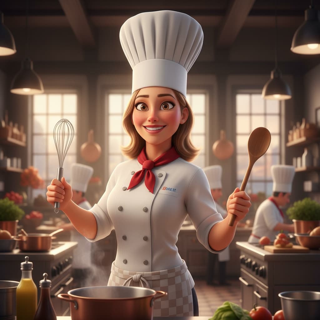 athletic white woman ratatouille chef kitchen 76876968
