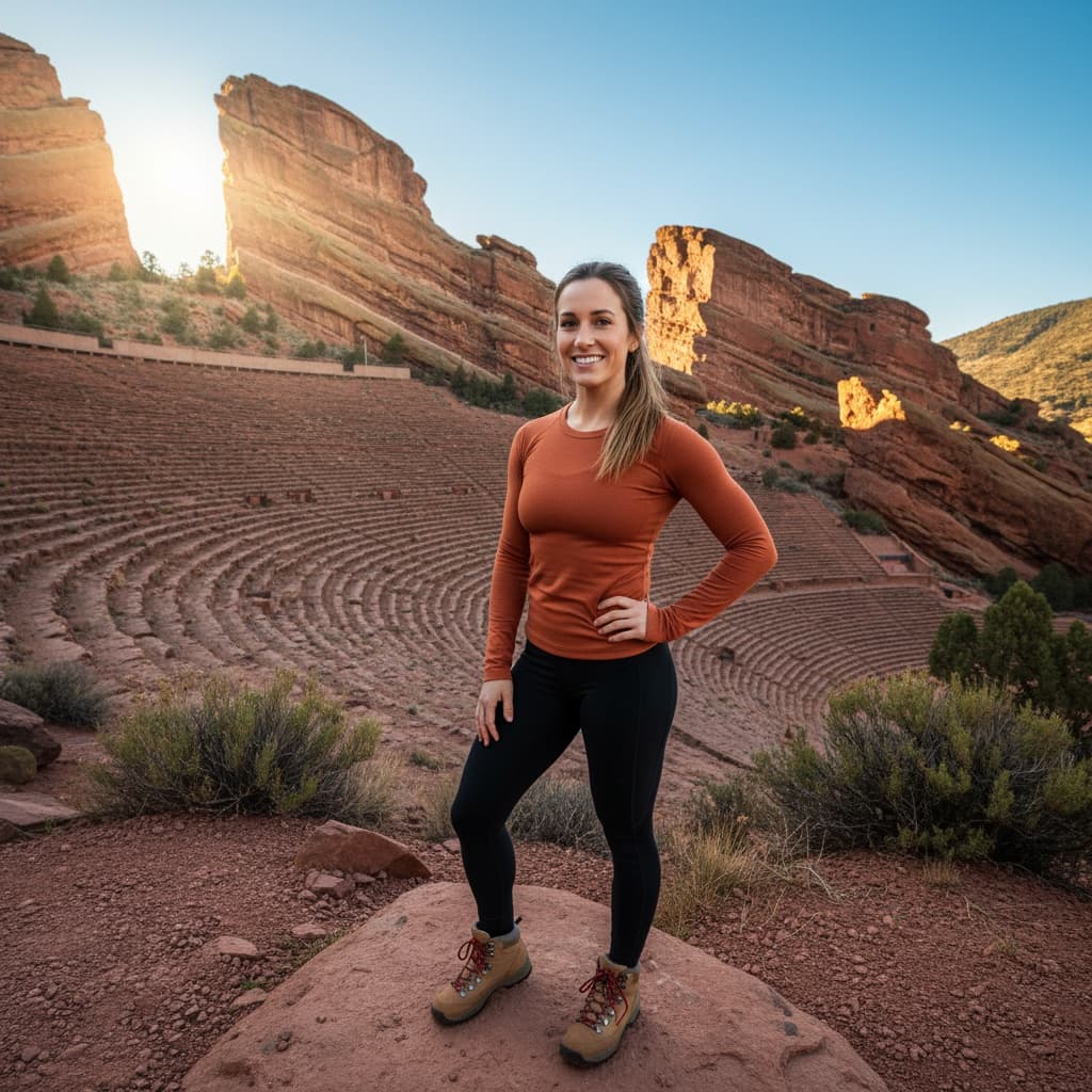 athletic white woman red rocks amphitheater 87932057