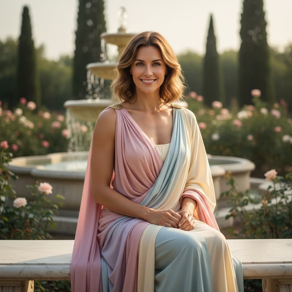 athletic white woman roman villa garden 59983485