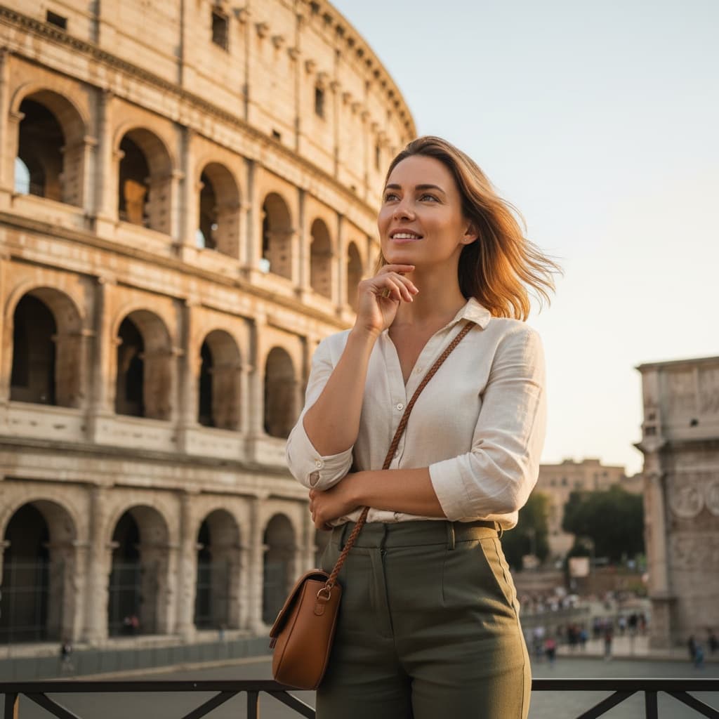 athletic white woman rome colosseum tourist 46808028