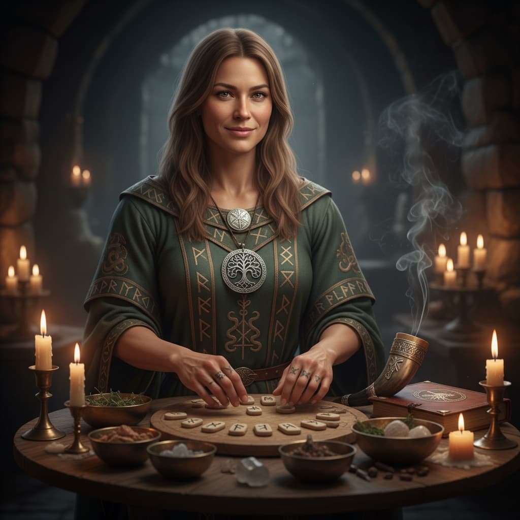 athletic white woman runes mystic ritual 28789236