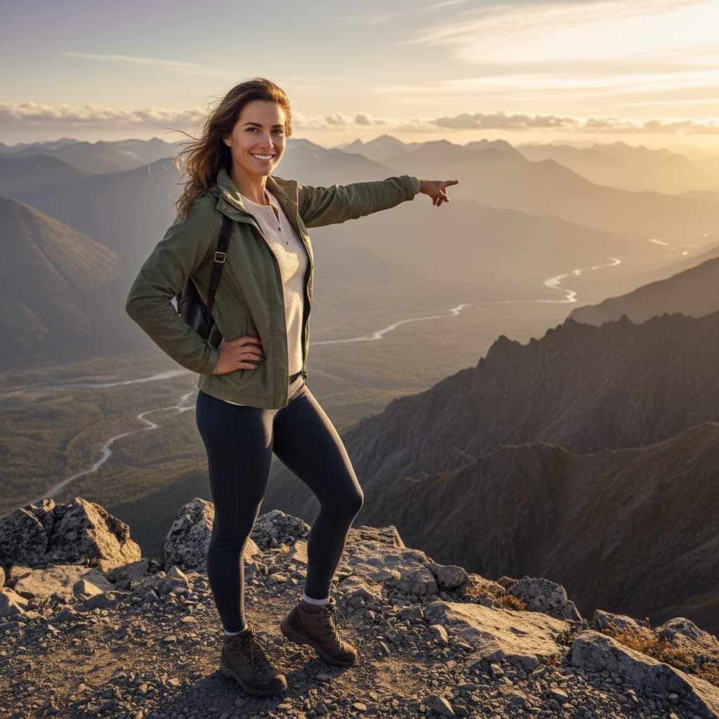 athletic white woman scenic overlook view 46619542
