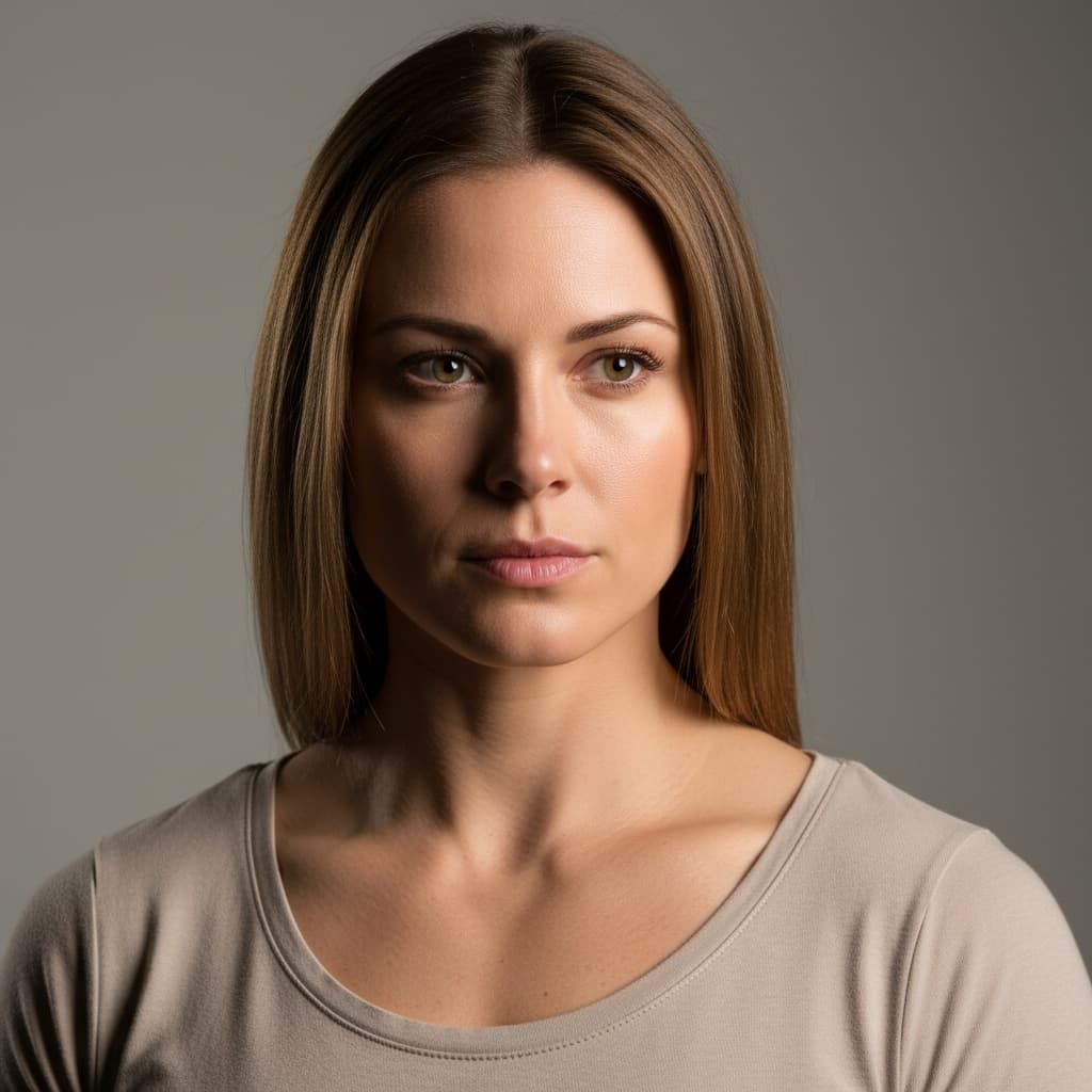 athletic white woman serious character study 87083591