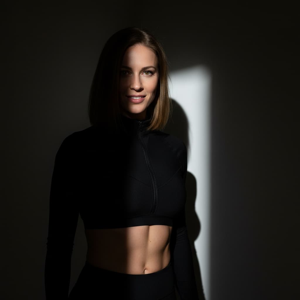 athletic white woman shadowy corner lurking 46826201