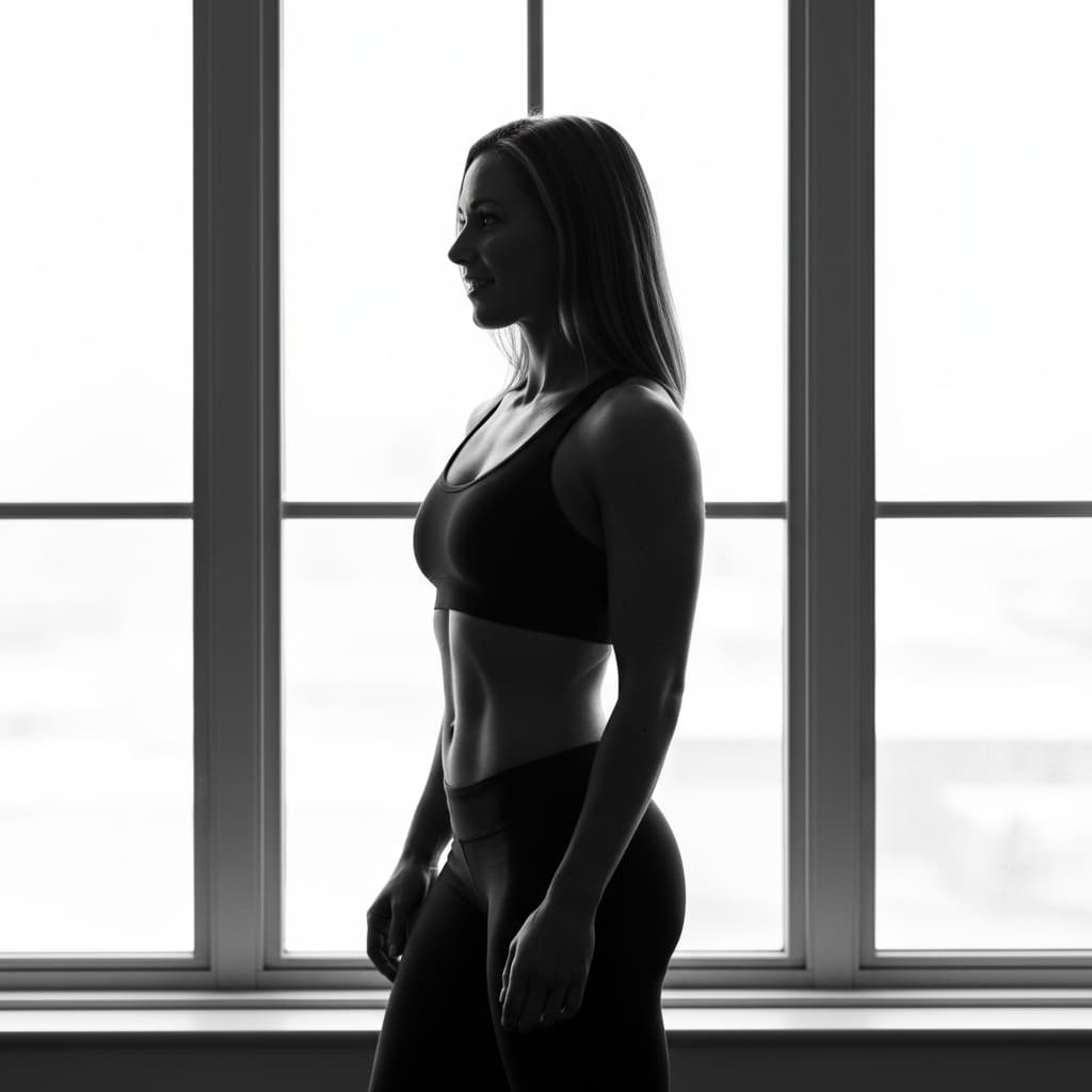athletic white woman silhouette backlit window 17697098