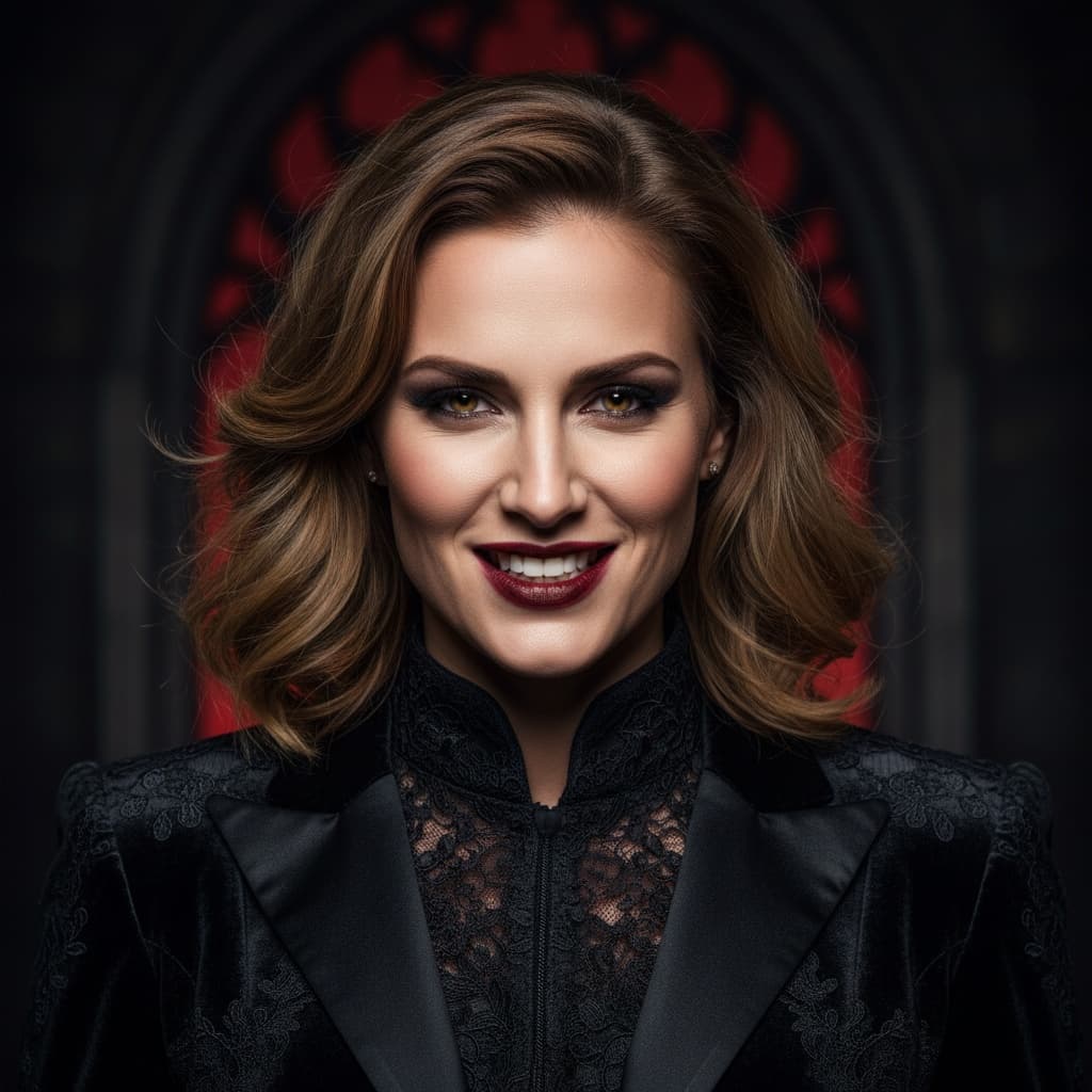 athletic white woman sinister laugh closeup 77620416
