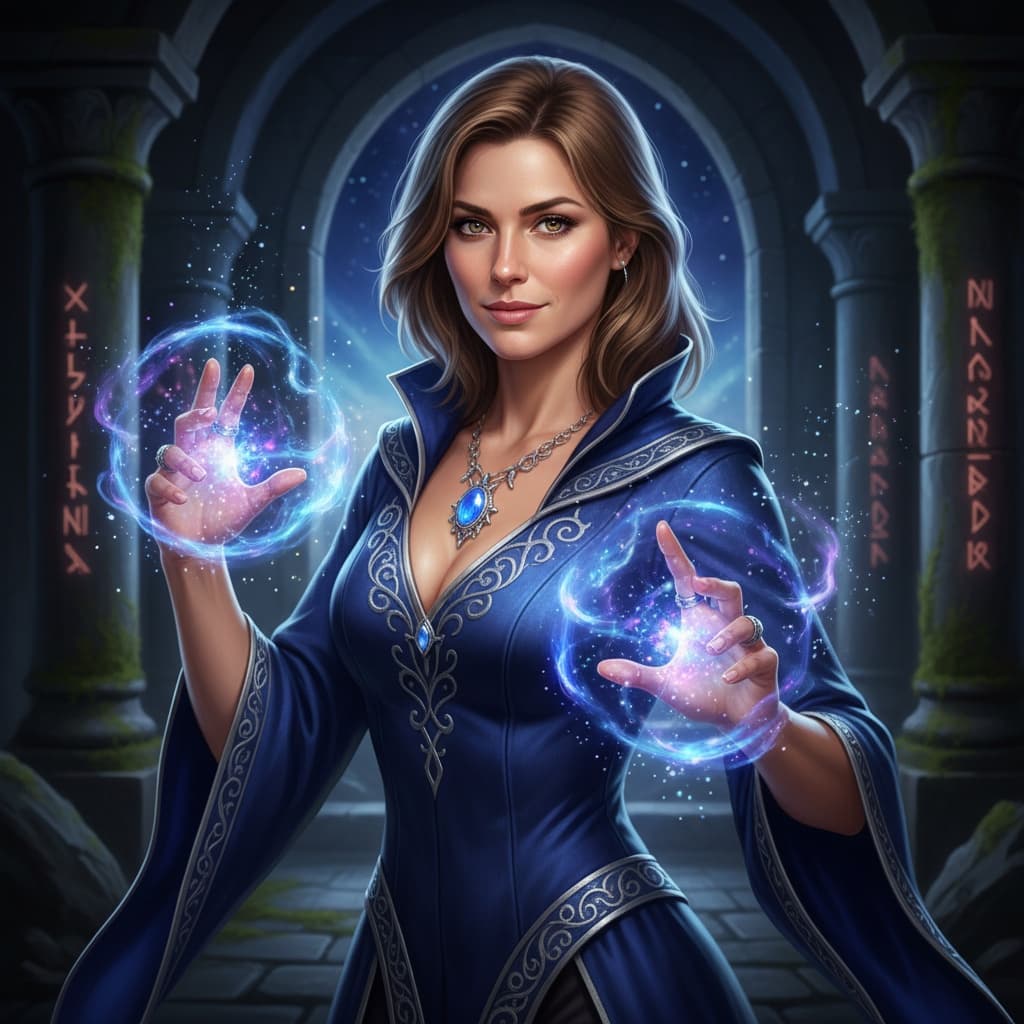 athletic white woman spellcaster magical aura 59275417