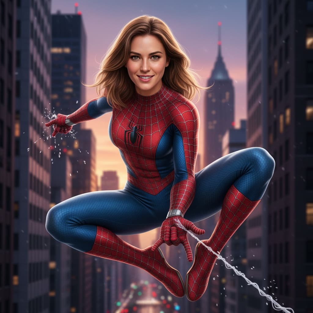 athletic white woman spider man web slinging action 99719696