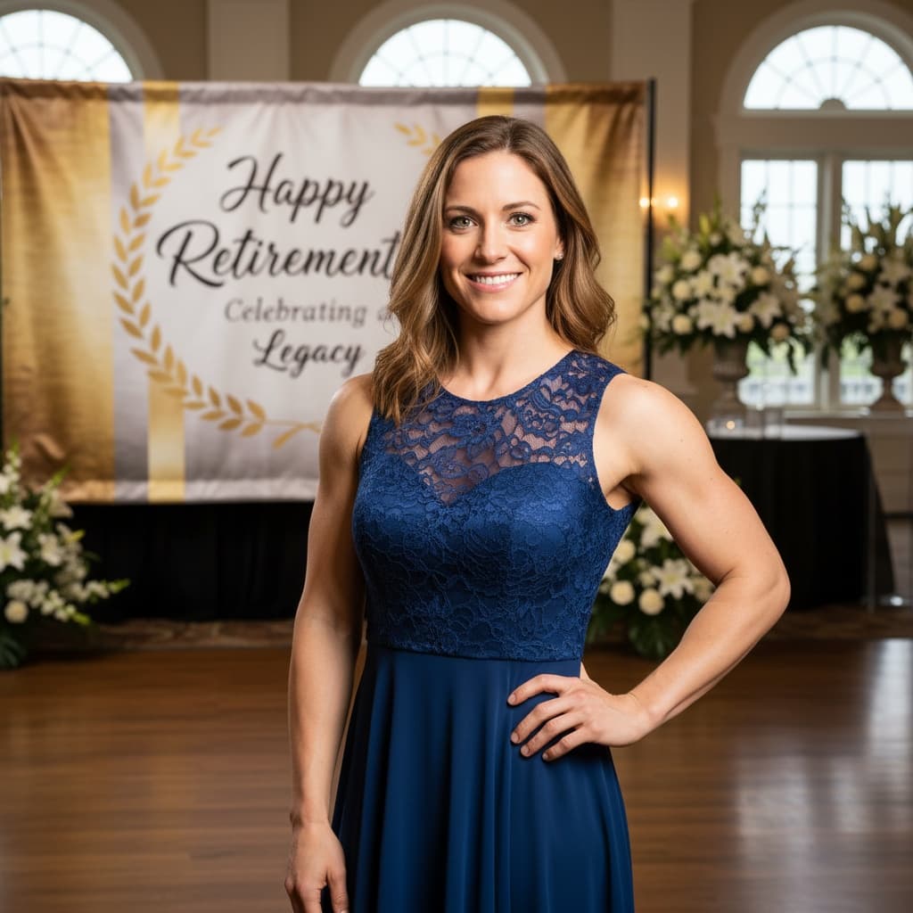 athletic white woman standing banner backdrop 27892883