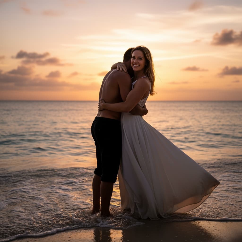 athletic white woman sunset beach couple portrait 32772646
