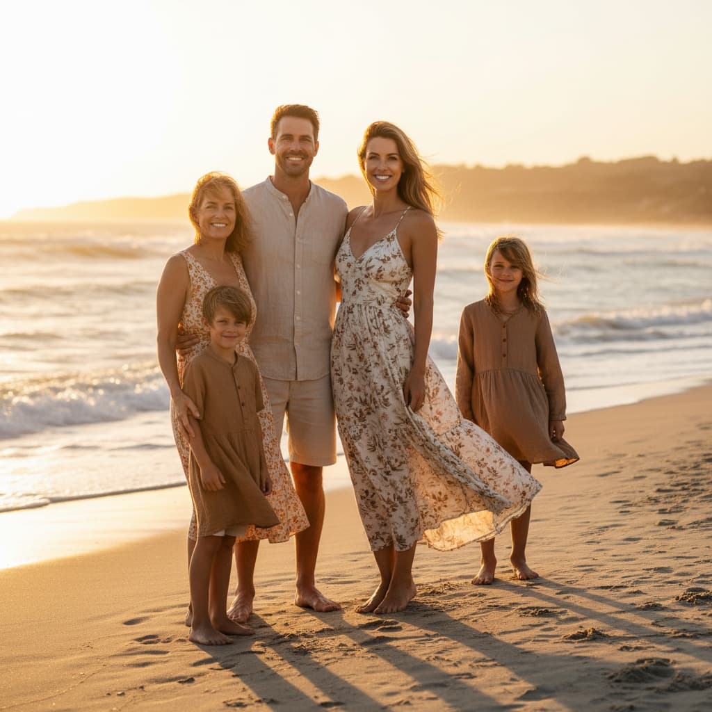 athletic white woman sunset beach full family 81190980
