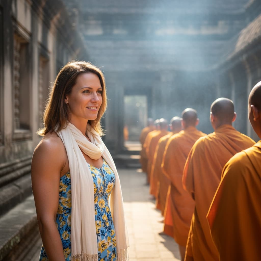 athletic white woman temple monks encounter 44513719