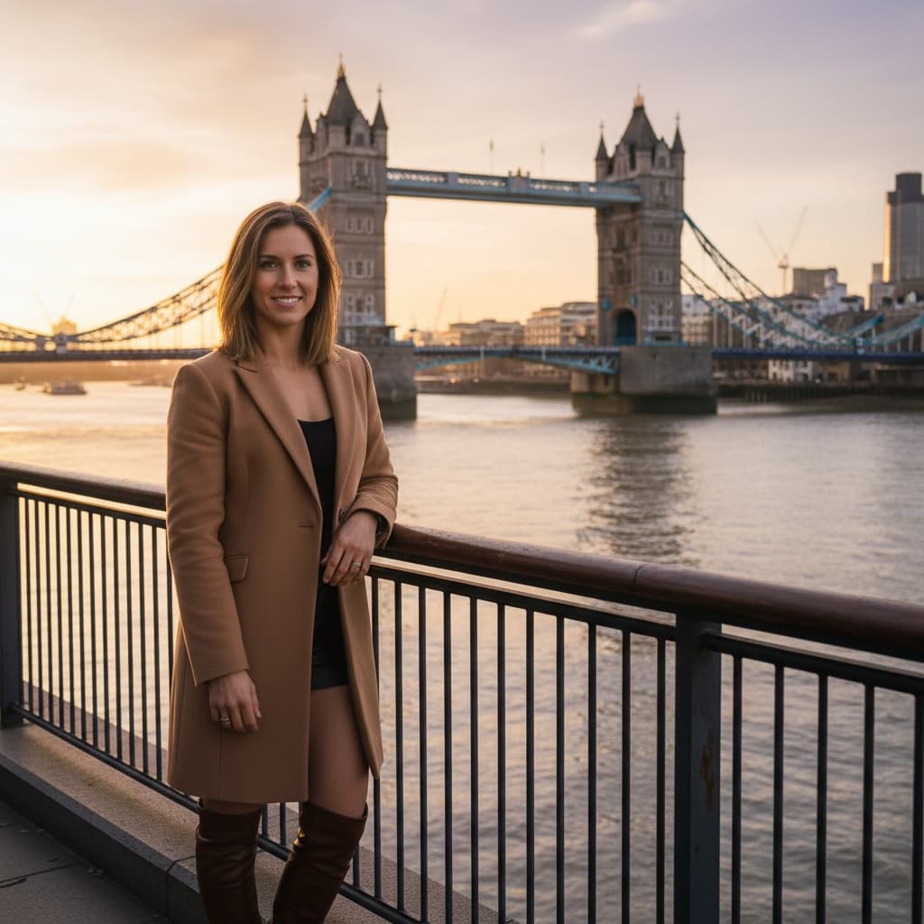athletic white woman tower bridge river view 83517613