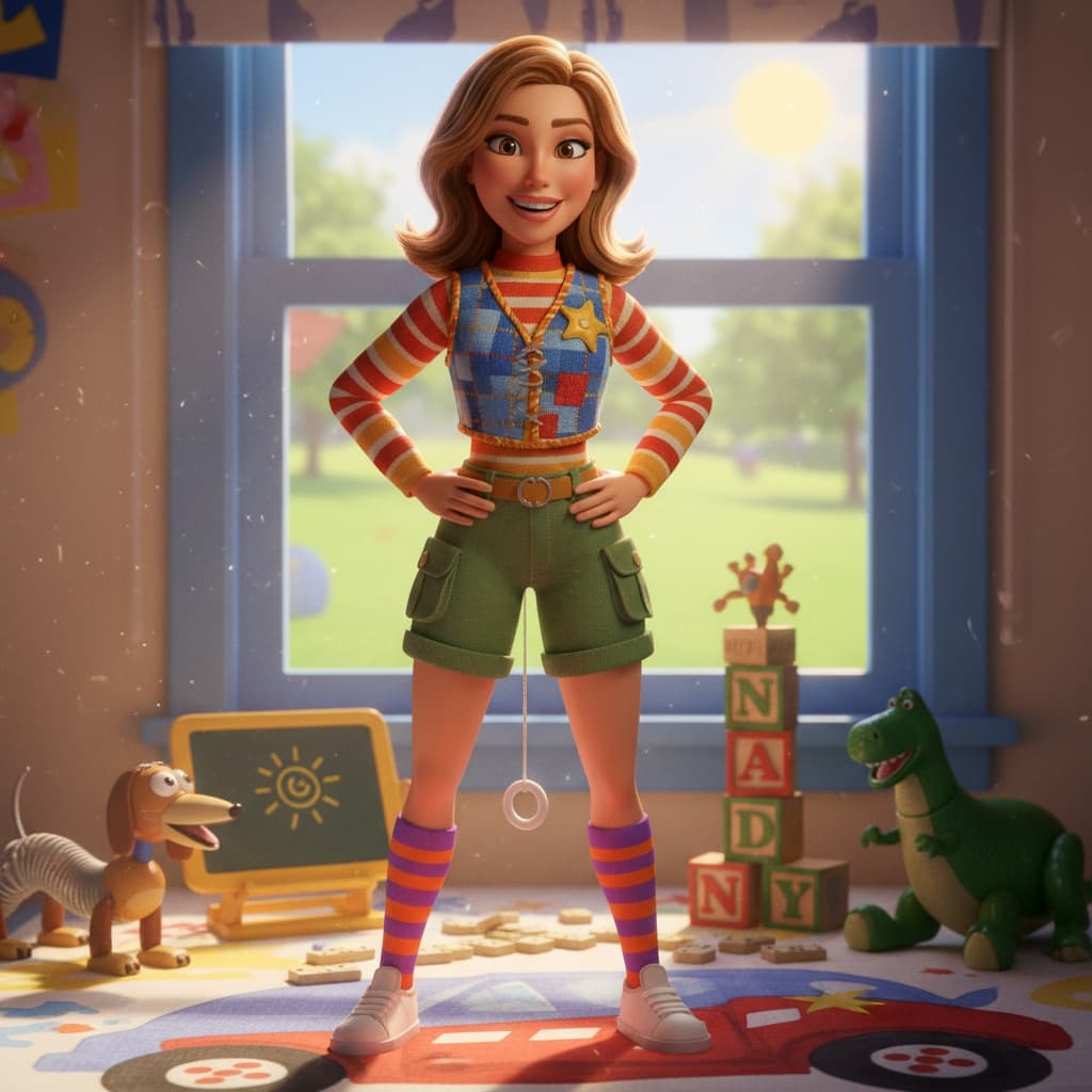 athletic white woman toy story andy room setting 19013093