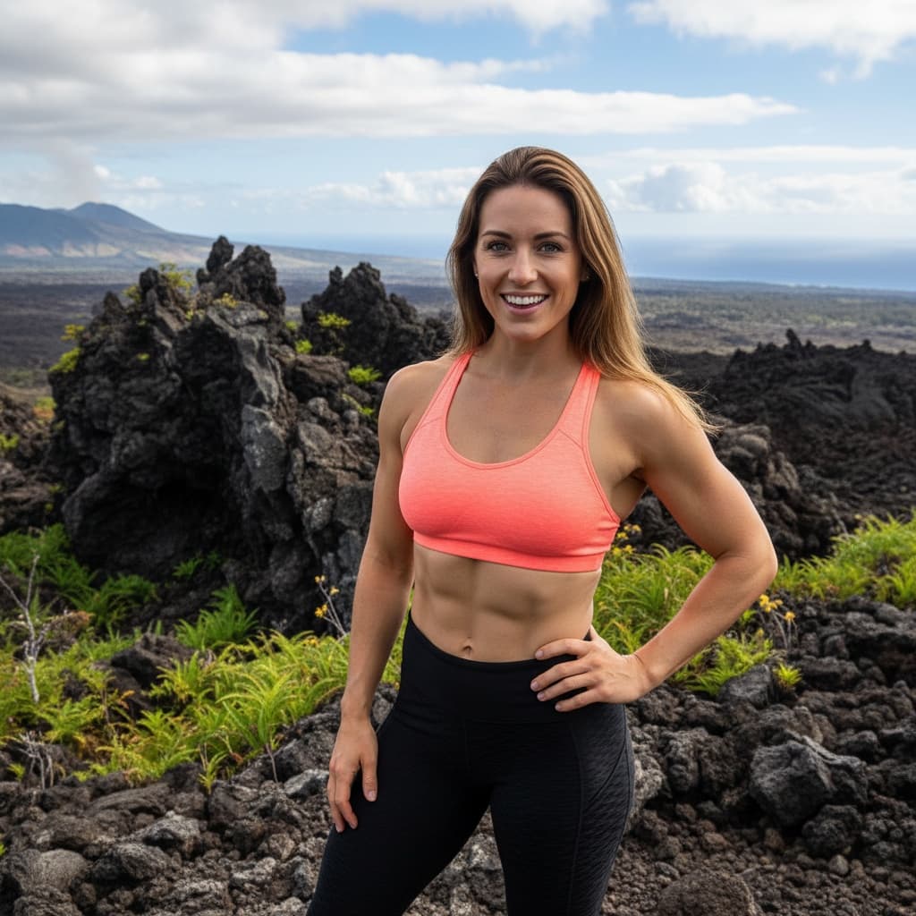 athletic white woman volcanic landscape adventure 24168963