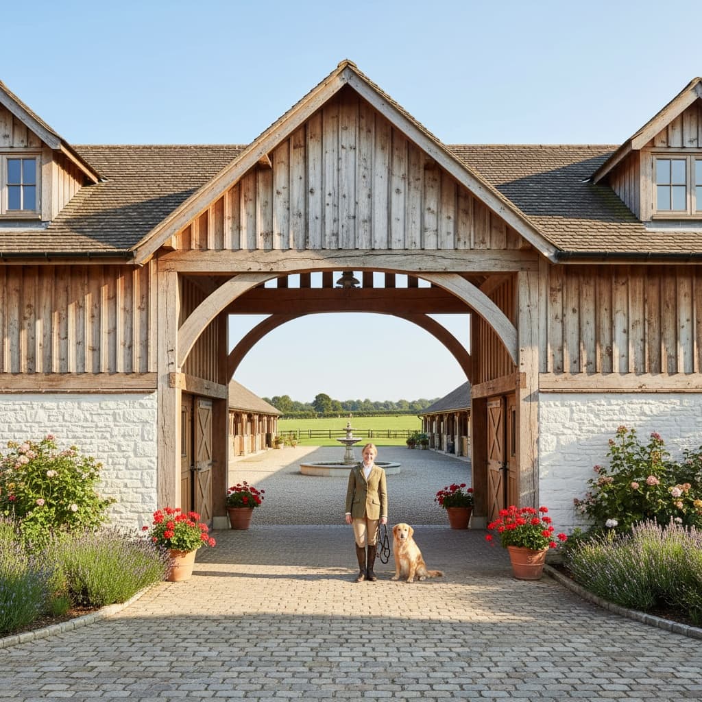 barn exterior with horse 81244379