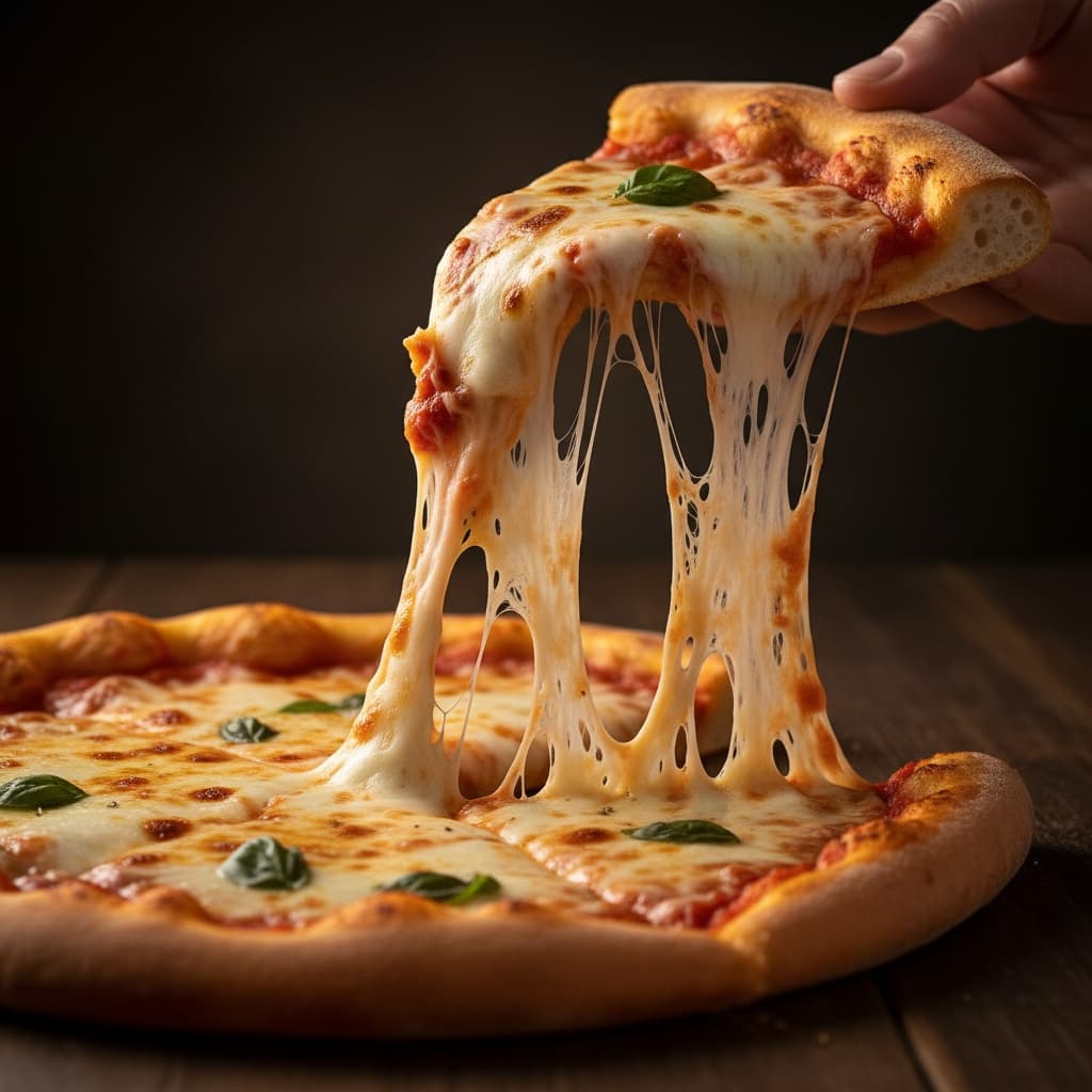 cheese pull slice closeup 93749490