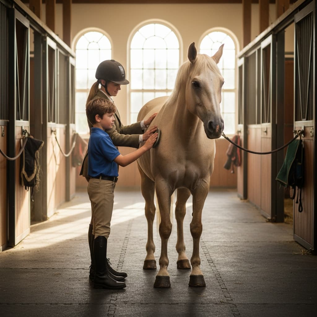 child grooming horse barn 75796353