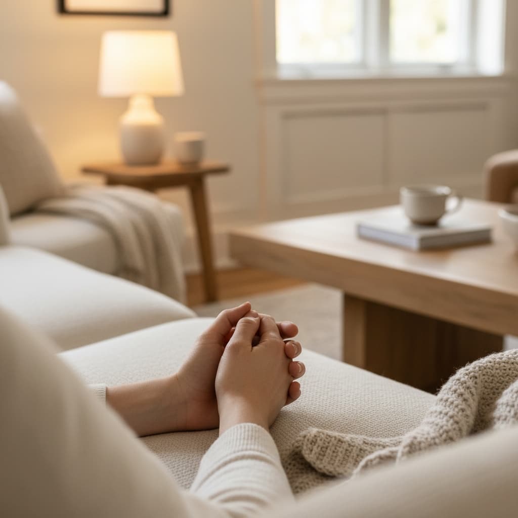 cozy living room hands 64337623