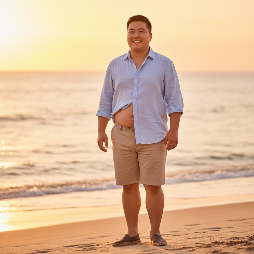 curve asian man beach summer relaxed 74631606