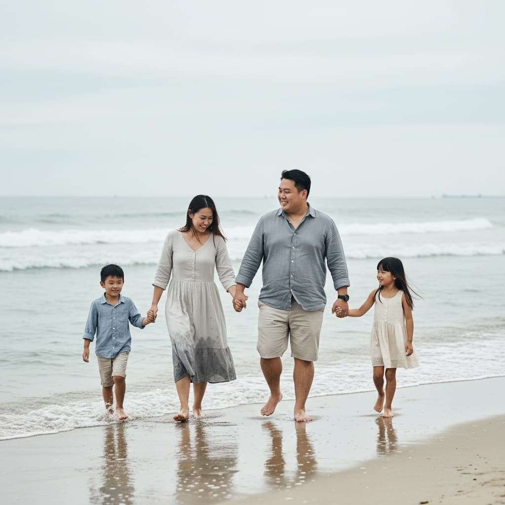 curve asian man beach walking together 15231964